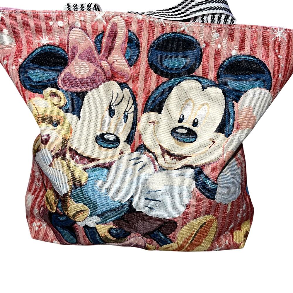 Mickey and Minnie Mouse with teddy bear cute pink zippered tote bag boutique NEW